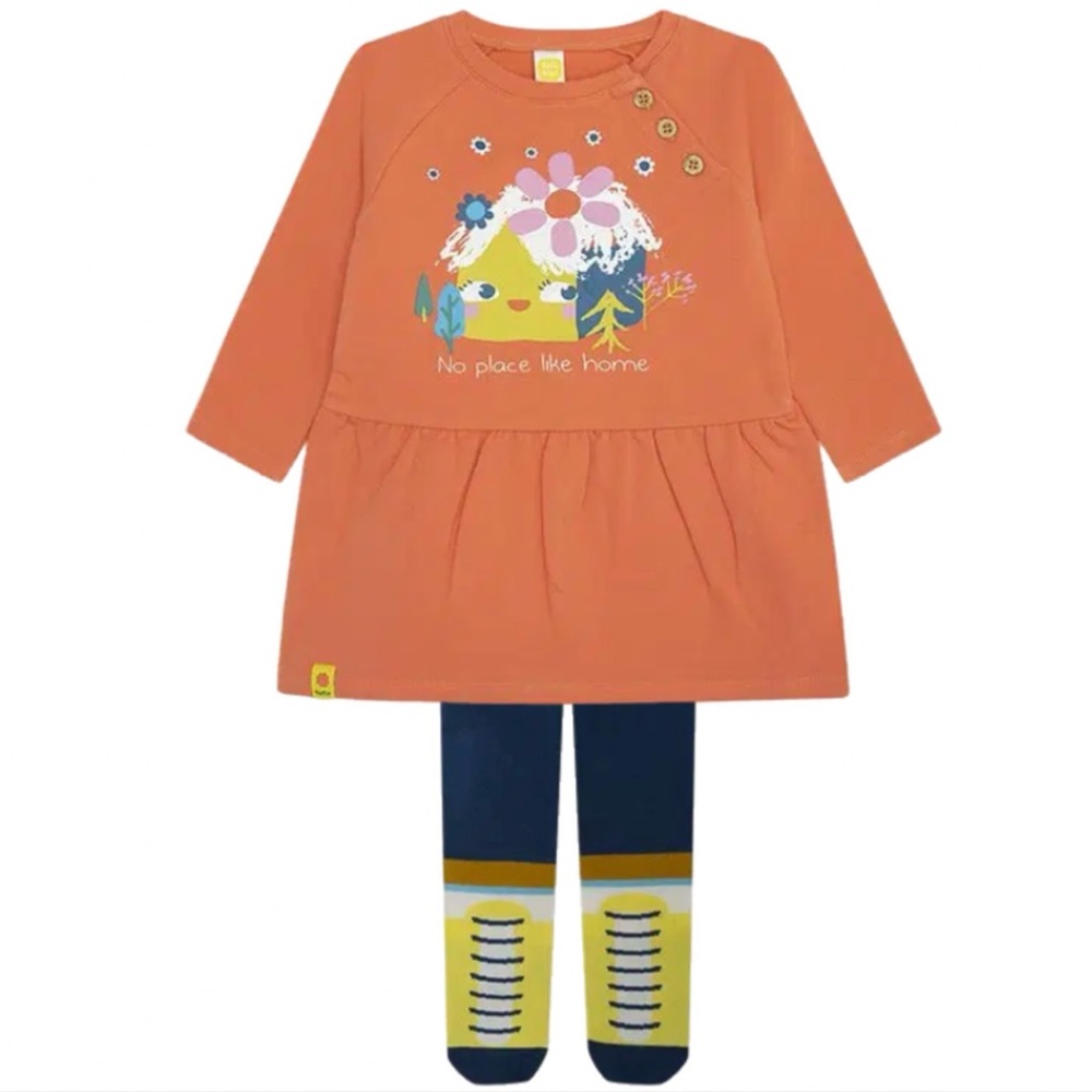 Orange Kids Casual Dress with Tights